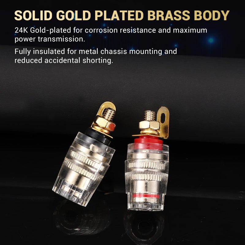 Facmogu 2 Pairs Mini Gold Plated Insulated 5-Way Binding Post Banana Plugs 4mm, 24K Gold Plated Sold Brass Amplifier Speaker Terminal Binding Post Banana Jack, Black & Red - Short - Image 4